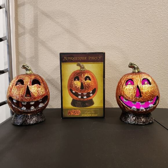 CRACKER BARREL MASQUERADE PARTY Light Up Halloween Jack O Lanterns FLAWED - Picture 1 of 16